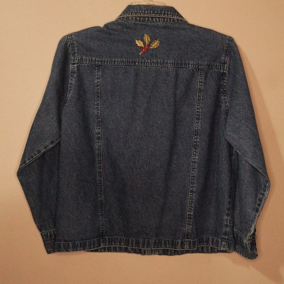 Vintage HOLIDAY LODGE BY NORTHCREST Denim Buttoned Chambray Embroidered Jacket - Picture 3 of 6